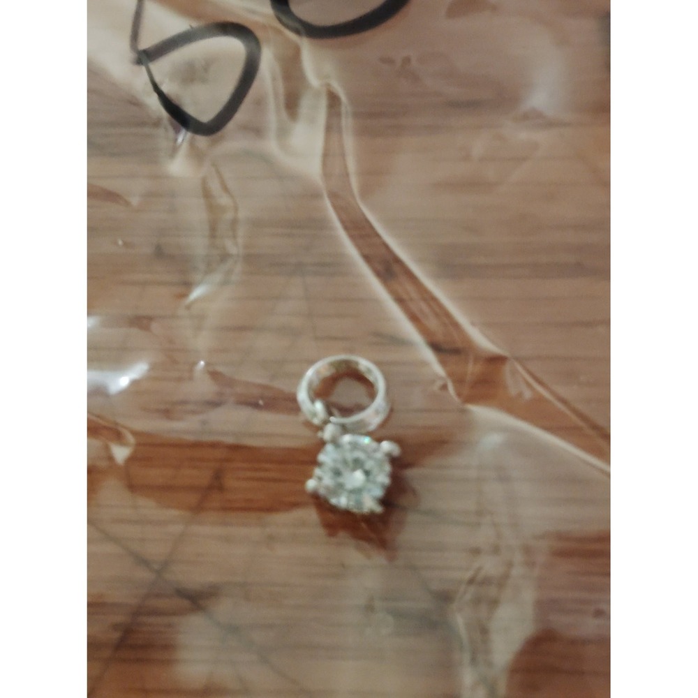 Solitaire Drop Pendant Charm Silver Tone Teardrop Crystal Prong Setting Small